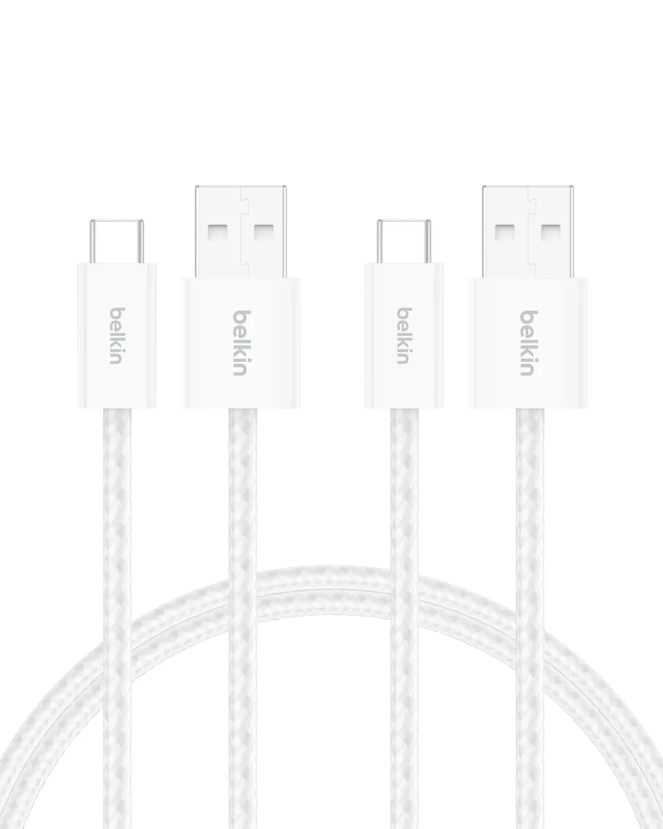 pack-de-2-c-bles-belkin-usb-a-vers-usb-c-tress-s-1-5-m-15-w-doux-au-toucher-blan image 1