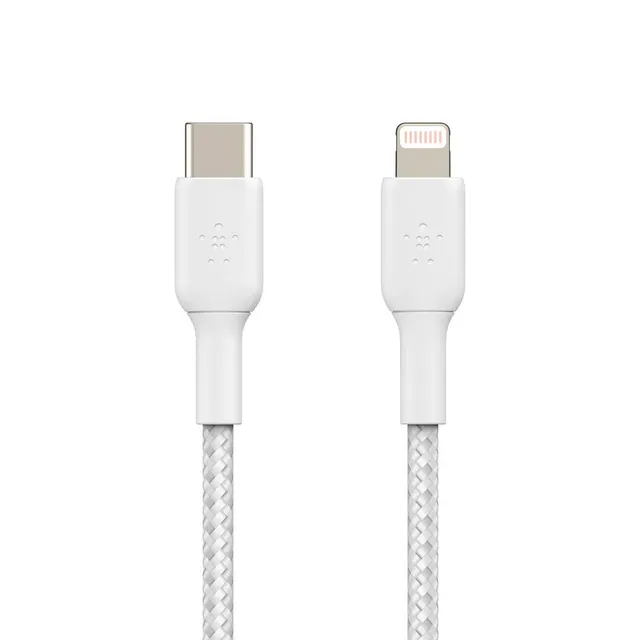 belkin-c-ble-usb-c-vers-lightning-gaine-tress-e-3-m-blanc image 1