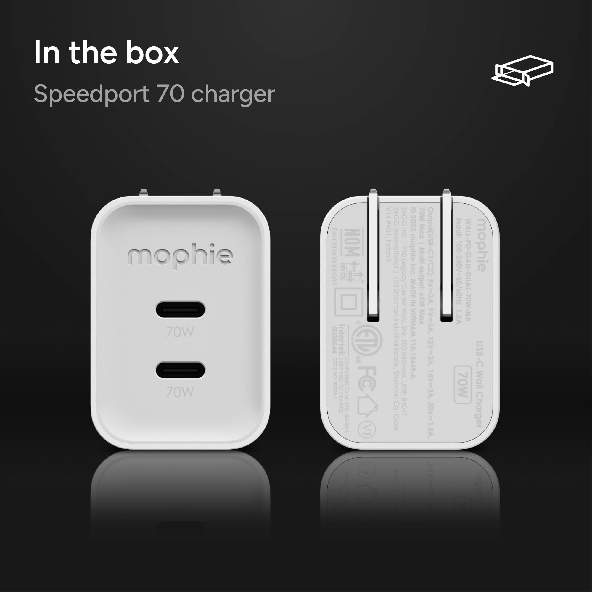 mophie-speedport-70w-chargeur-mural-usb-c-gan-2-ports image 6