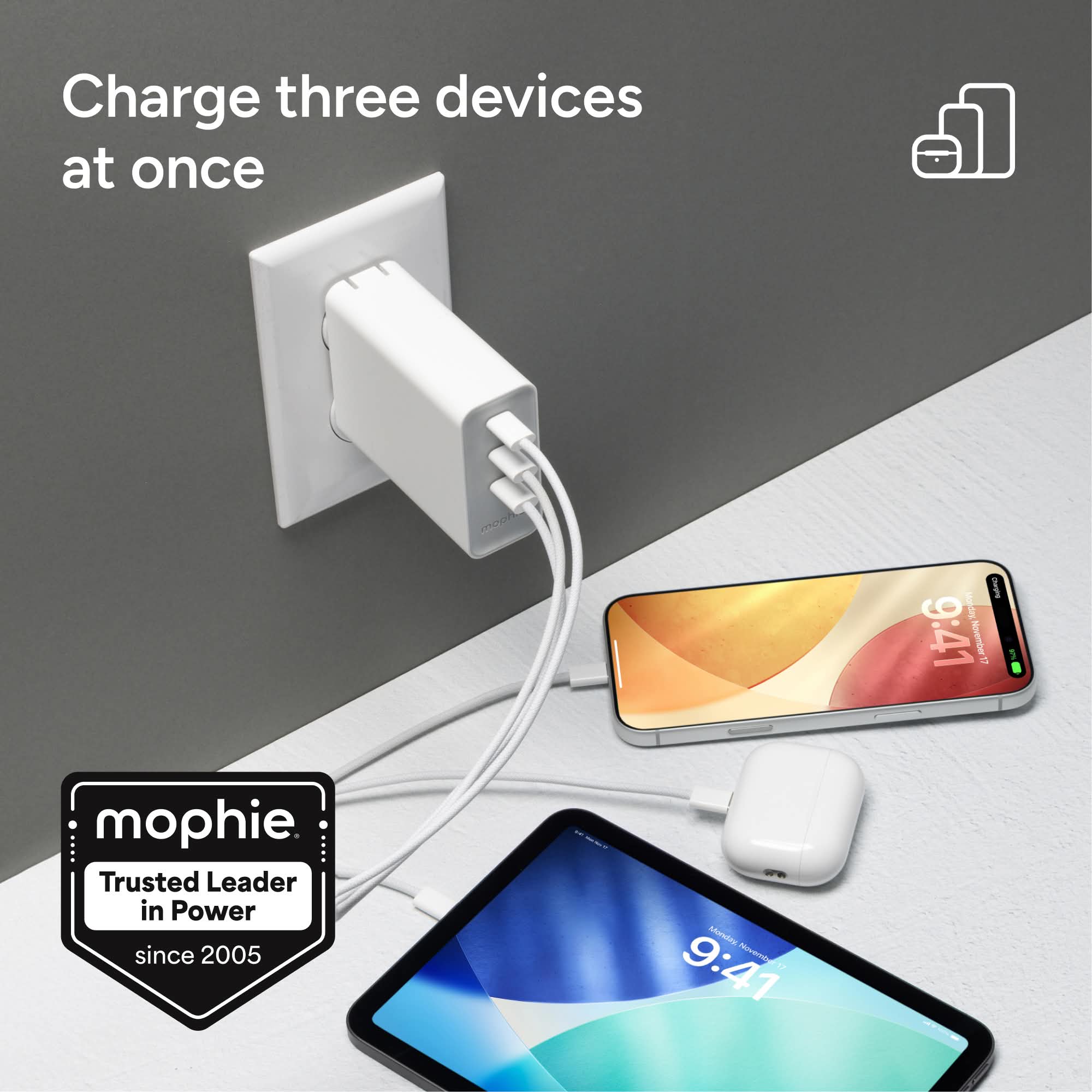 mophie-speedport-140w-chargeur-mural-usb-c-gan-3-ports image 2