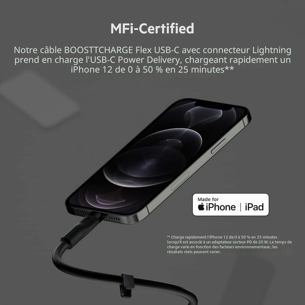 c-ble-belkin-boostcharge-flex-usb-c-vers-usb-c-silicone-souple-2m-noir image 2