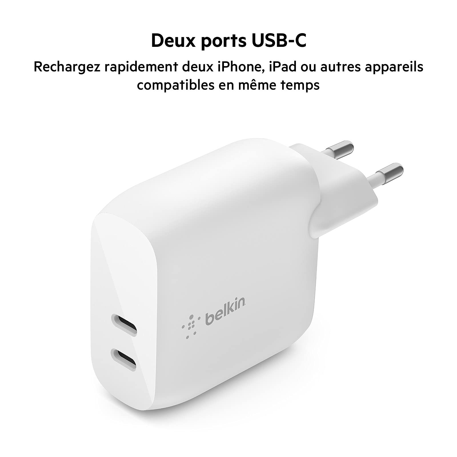 belkin-chargeur-secteur-double-port-usb-c-40-w-20-w-par-port-blanc image 2