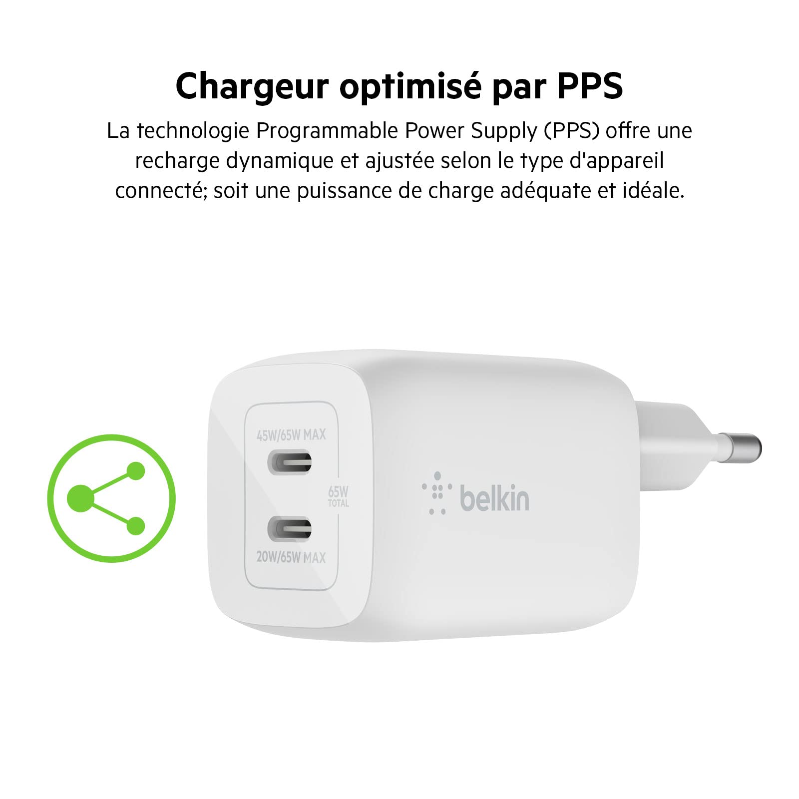 belkin-boostcharge-pro-chargeur-secteur-gan-65-w-double-usb-c-pour-macbook-iphon image 6