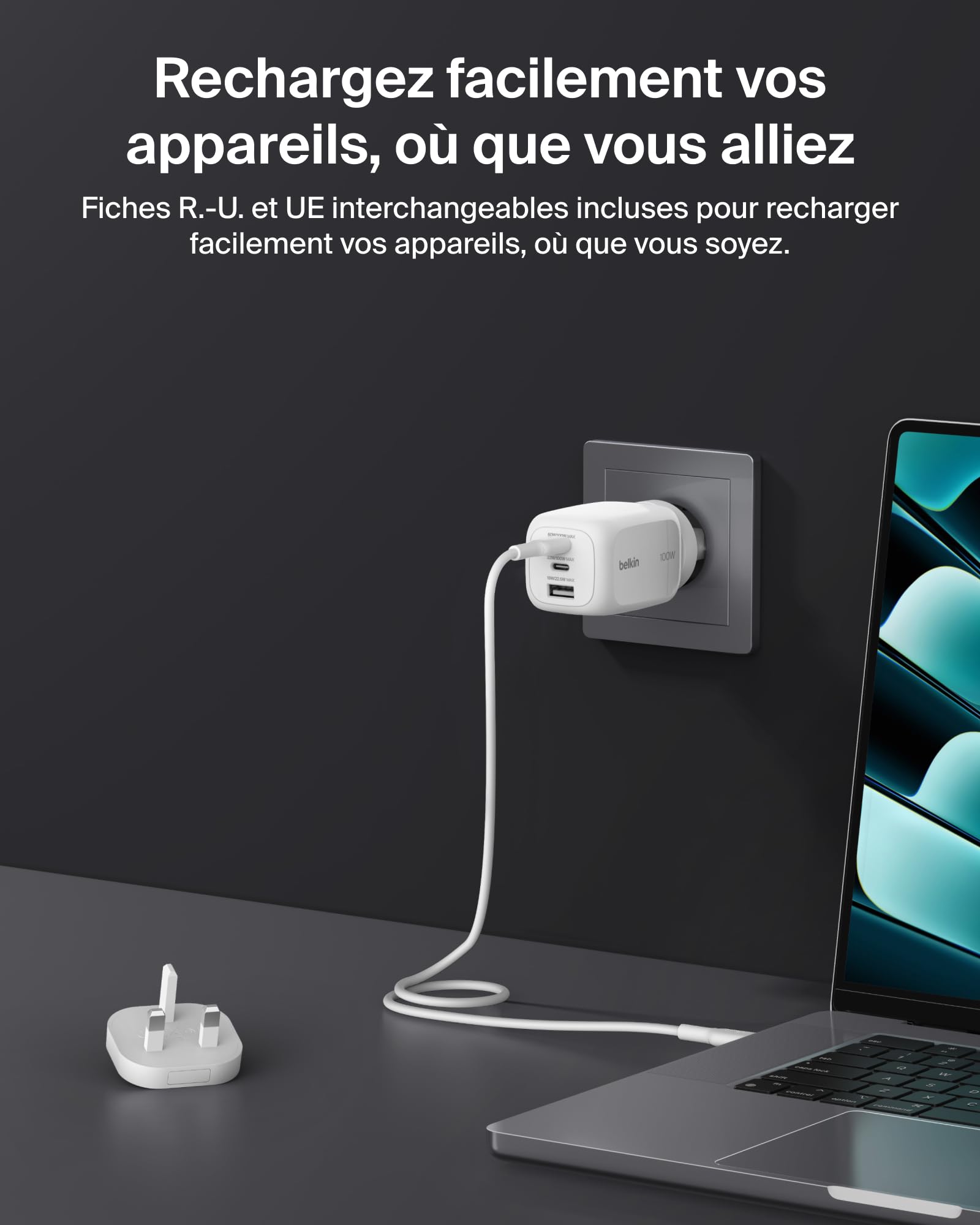 belkin-chargeur-secteur-gan-100-w-3-ports-2-usb-c-1-usb-a-pps-pd-pour-macbook-ip image 3