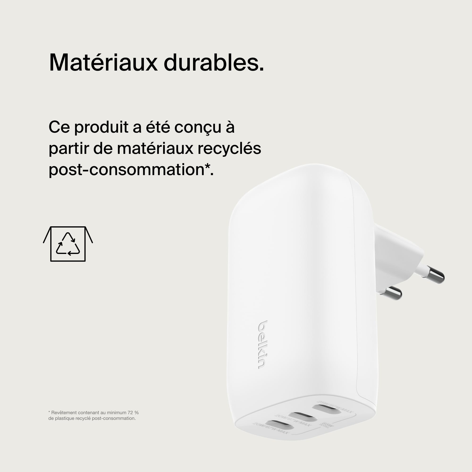 chargeur-belkin-boostcharge-67-w-3-ports-usb-c-pd-3-1-et-pps-blanc image 8
