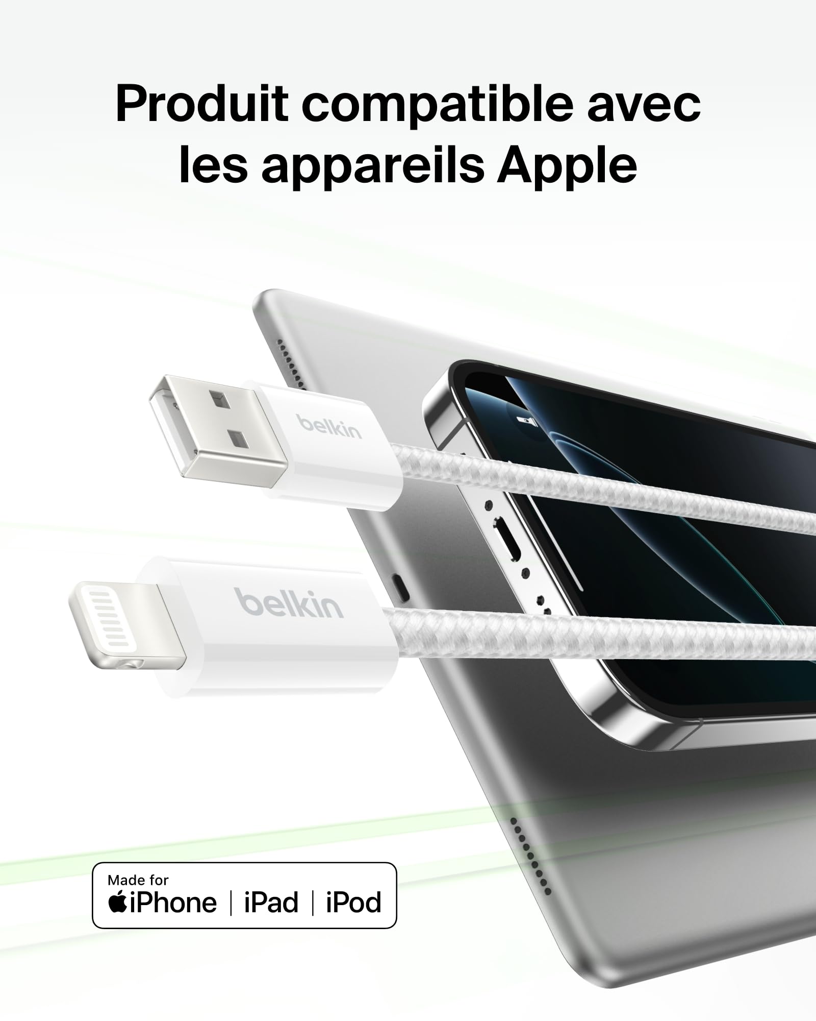 belkin-boostcharge-c-ble-usb-a-vers-lightning-1-5-m-gaine-tress-e-charge-rapide- image 2
