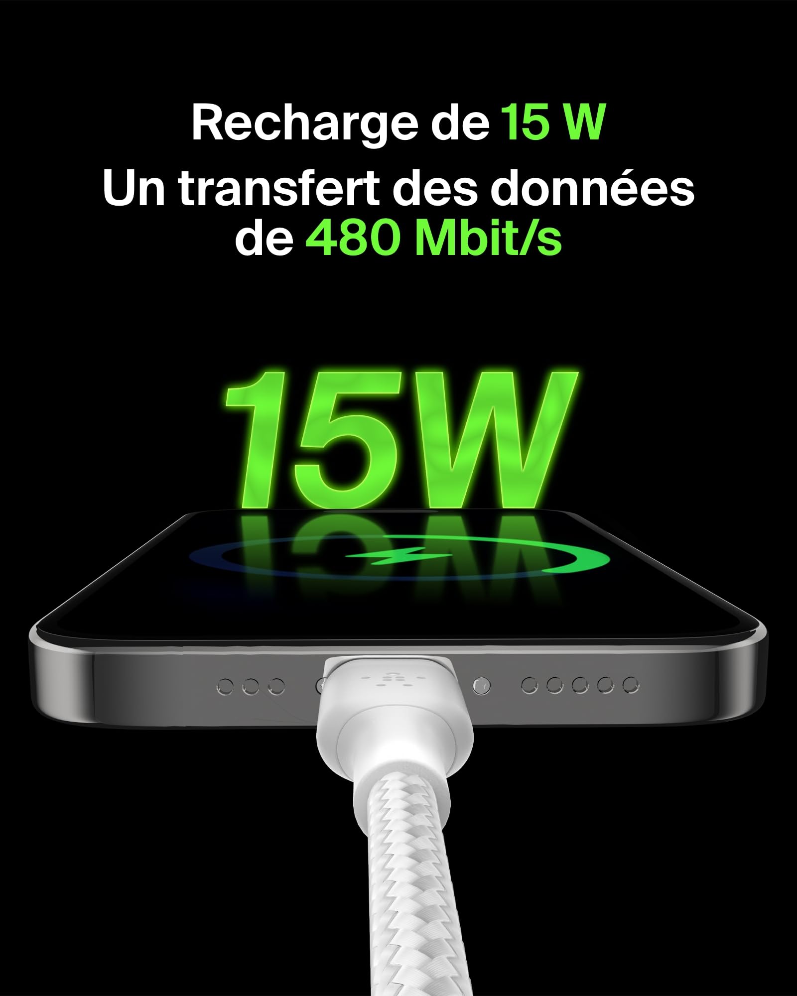 belkin-boostcharge-c-ble-usb-c-vers-usb-a-gaine-tress-e-3-m-blanc image 2
