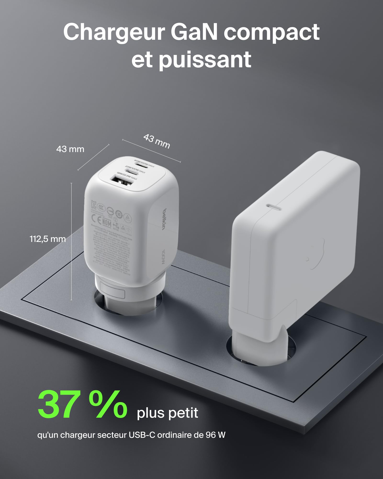 belkin-chargeur-secteur-gan-100-w-3-ports-2-usb-c-1-usb-a-pps-pd-pour-macbook-ip image 5