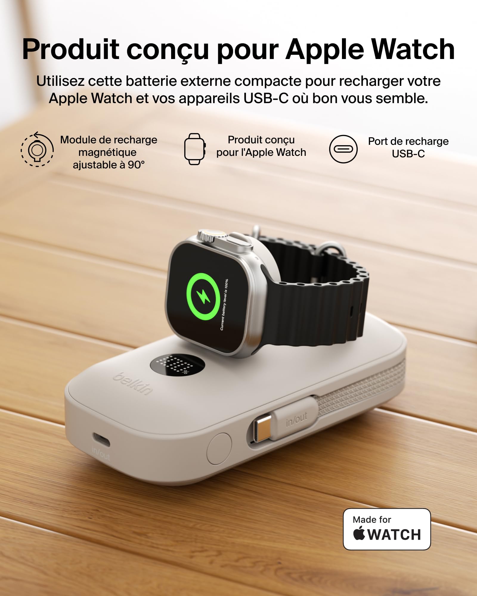belkin-boostcharge-pro-batterie-externe-10000-mah-avec-module-apple-watch-c-ble- image 2