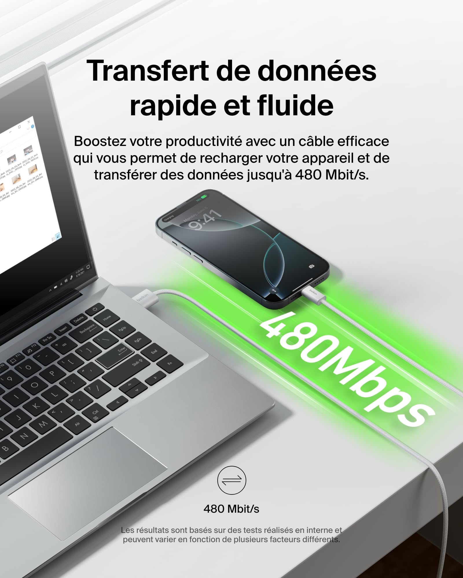 pack-de-2-c-bles-belkin-usb-a-vers-usb-c-tress-s-1-5-m-15-w-doux-au-toucher-blan image 6