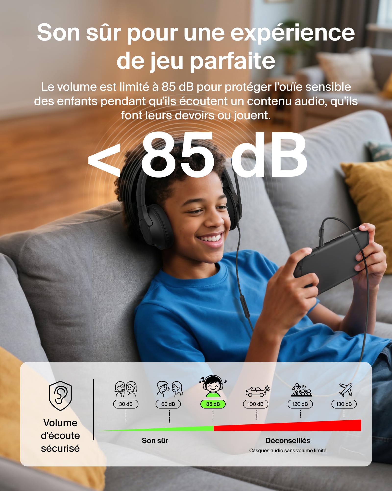belkin-gaming-casque-audio-filaire-inspire-pour-enfants-usb-c-limiteur-85-db-noi image 3