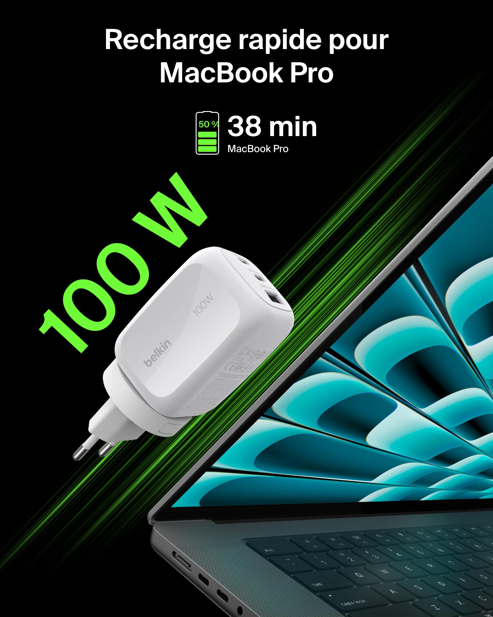 belkin-chargeur-secteur-gan-100-w-3-ports-2-usb-c-1-usb-a-pps-pd-pour-macbook-ip image 4