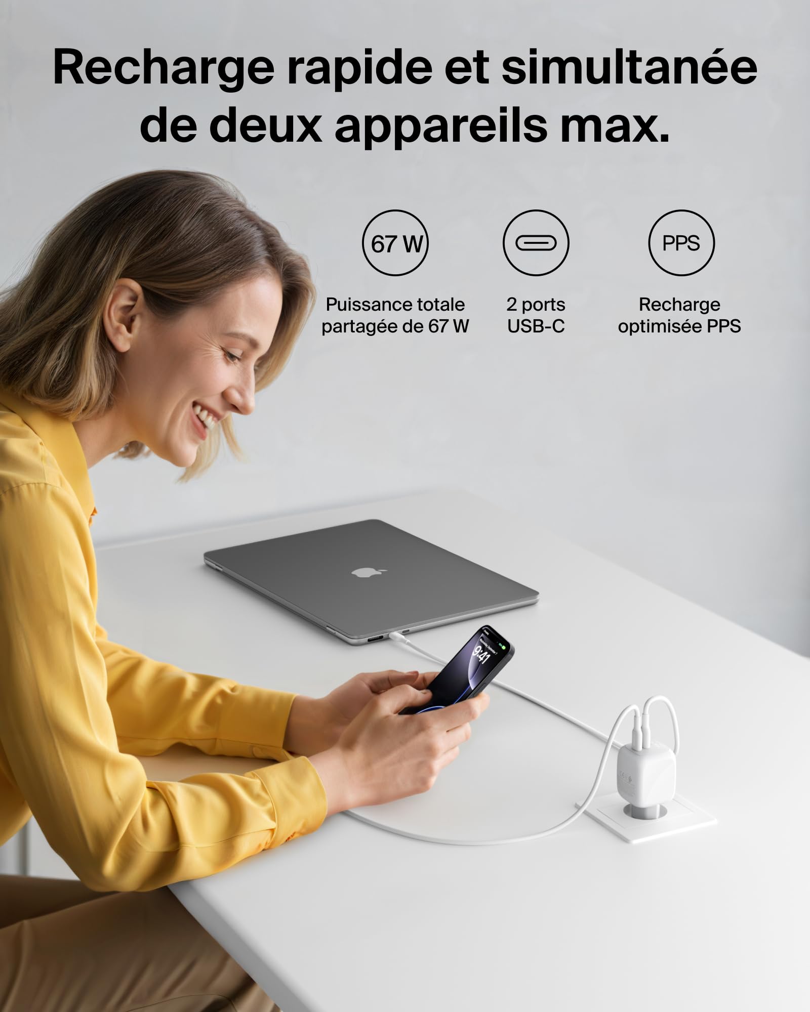 belkin-boostcharge-pro-chargeur-usb-c-67w-gan-2-ports-pour-macbook-iphone-samsun image 2