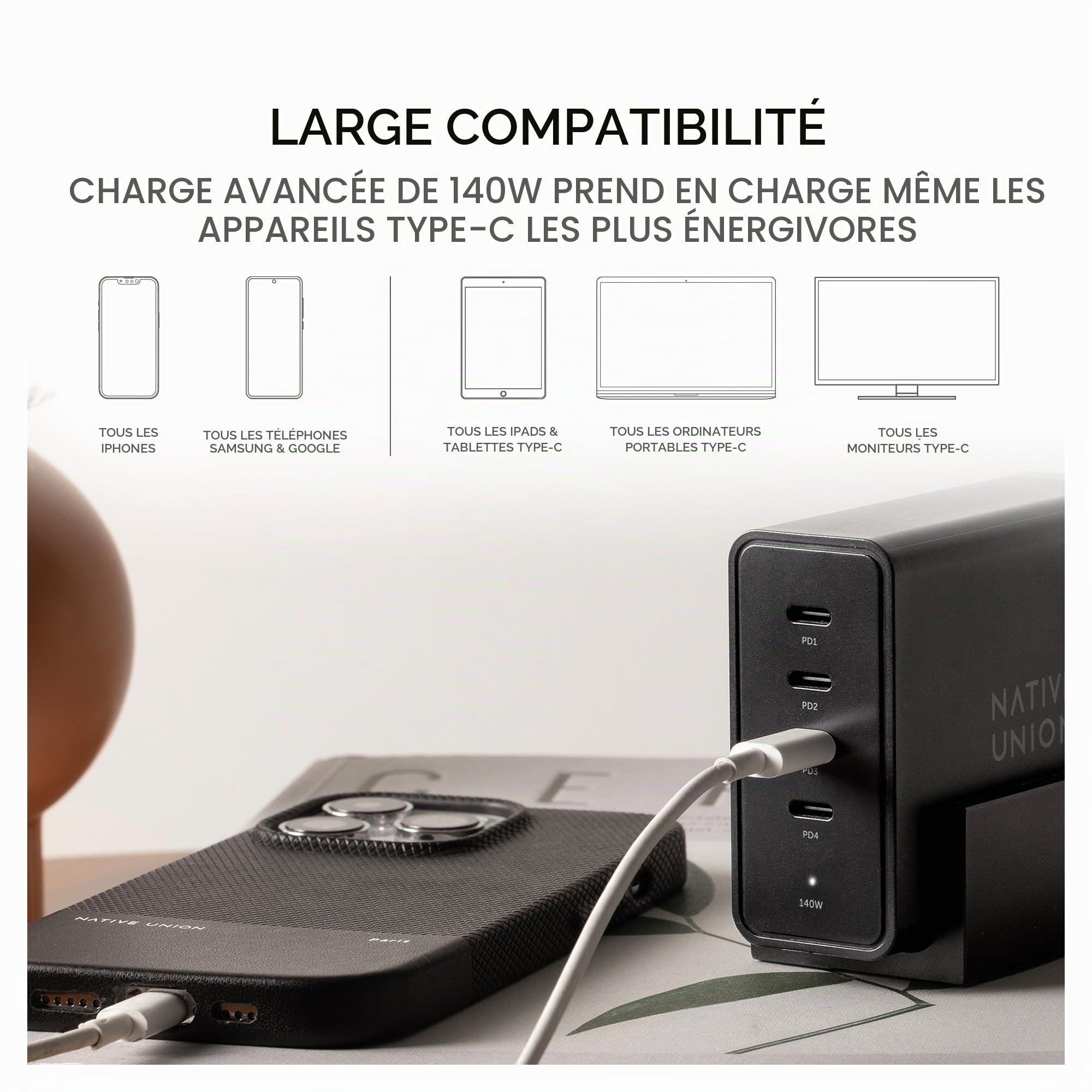 native-union-fast-gan-charger-pd-140w-station-de-charge-4-ports-usb-c-avec-suppo image 5