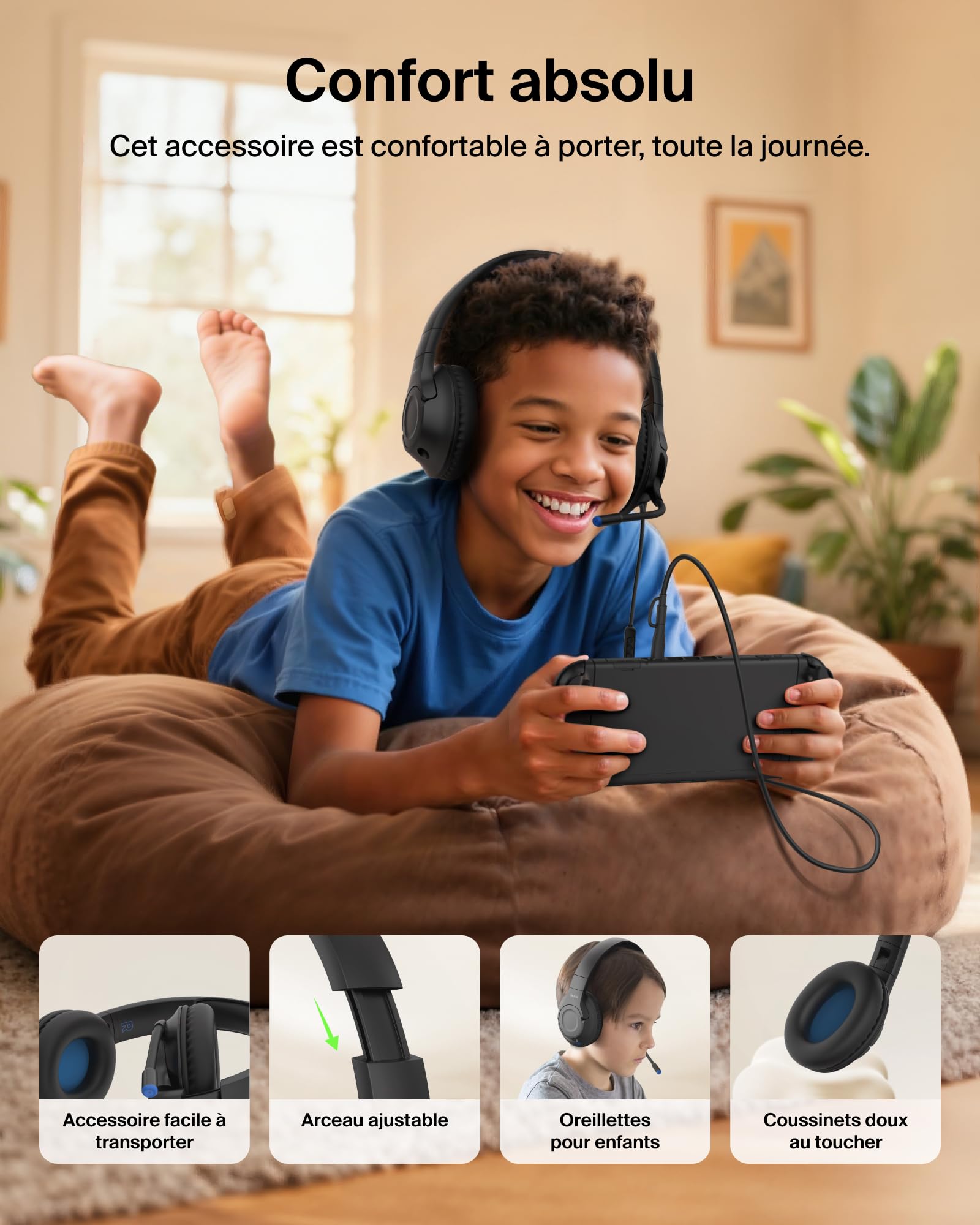 belkin-gaming-casque-audio-filaire-inspire-pour-enfants-usb-c-limiteur-85-db-noi image 6