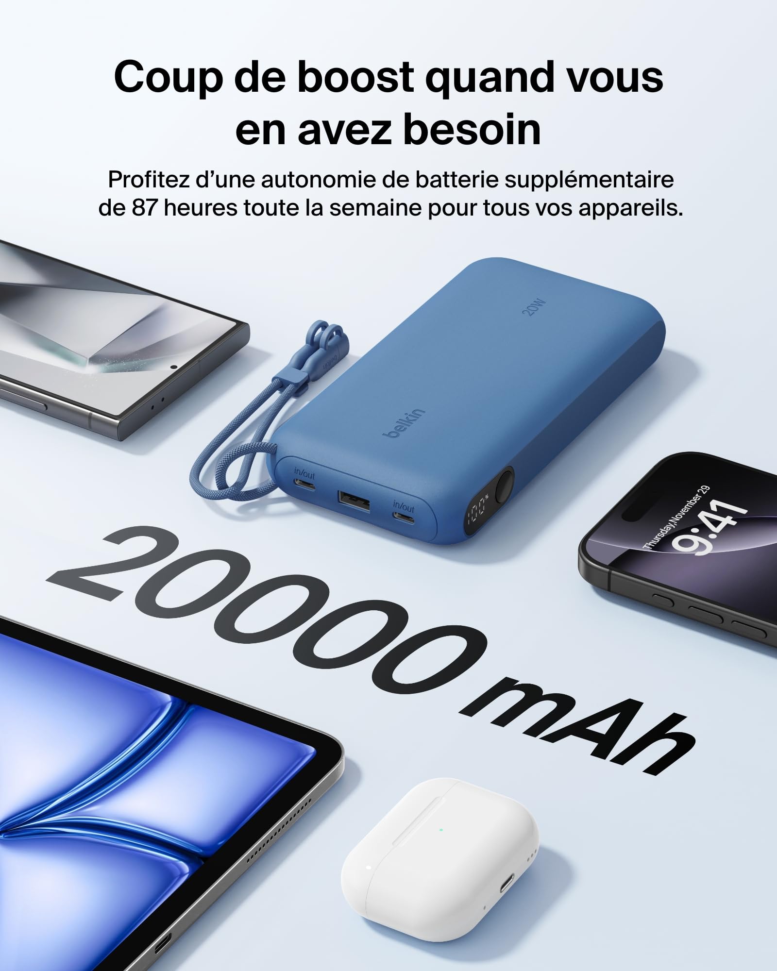 belkin-boostcharge-batterie-externe-20-000-mah-usb-c-power-bank-20-w-avec-cran-n image 5