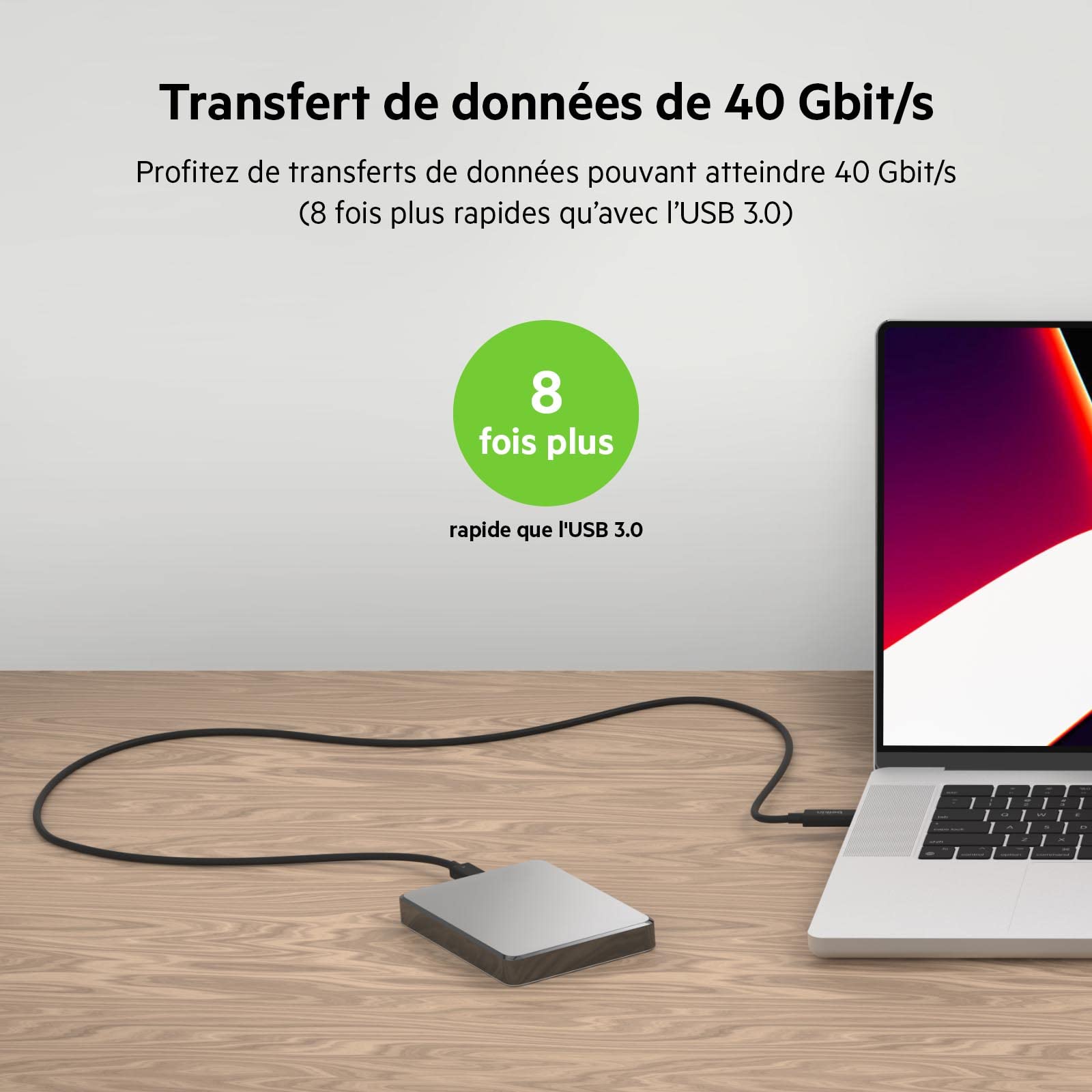 belkin-c-ble-actif-thunderbolt-4-usb-c-2m-40gbit-s-100w-power-delivery-compatibl image 2