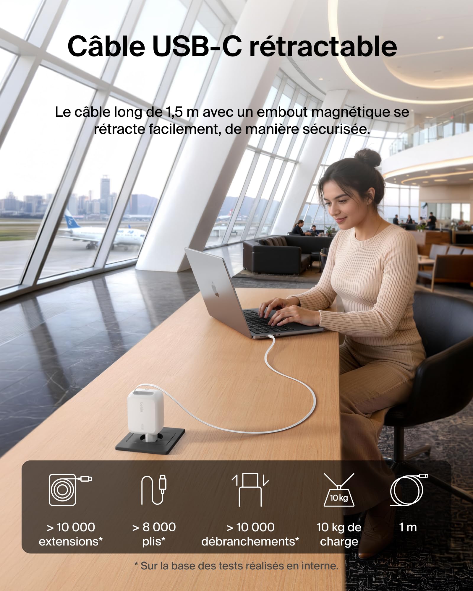 belkin-ultracharge-chargeur-usb-c-45-w-avec-c-ble-r-tractable-80-cm-pour-iphone- image 3