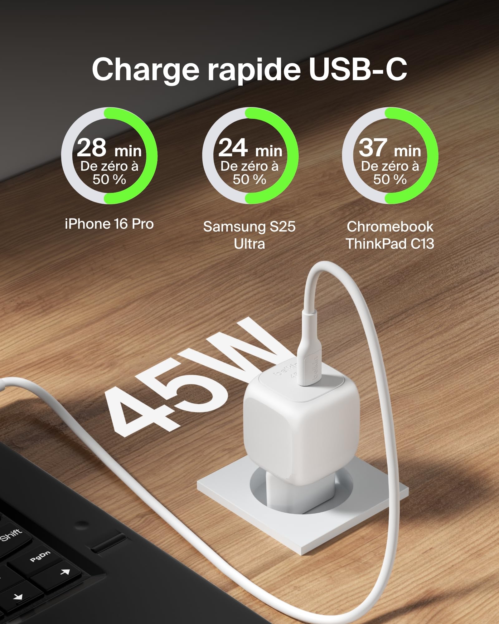 chargeur-belkin-boostcharge-compact-45-w-usb-c-pd-3-1-blanc image 2